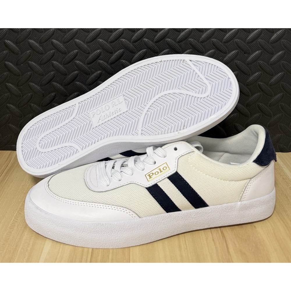 Polo Ralph Lauren Court VLC White Navy Cow Suede Lace-Up Sneakers Mens Size 10